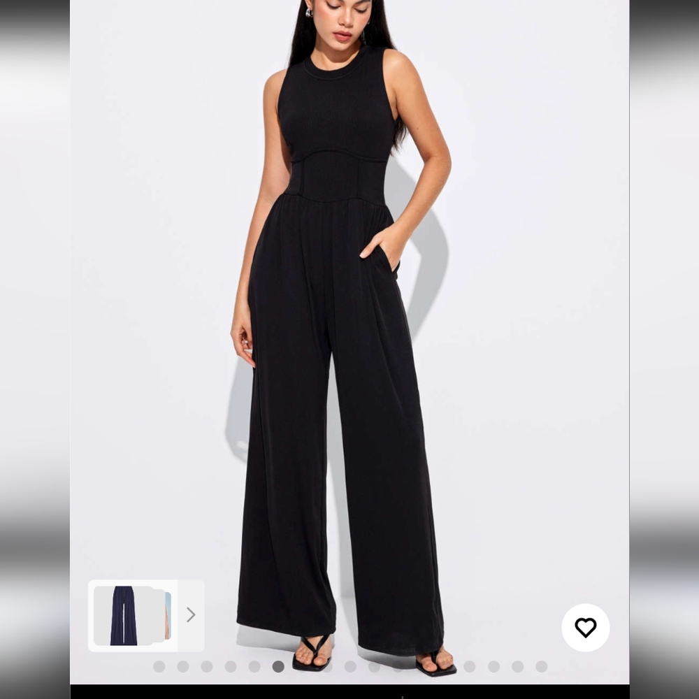 Cider Solid Sleeveless Wide Leg Jumpsuit M(6)